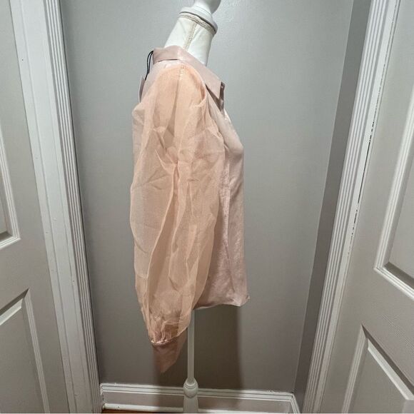 NWT Anthropologie Grey Lab organza sleeve button down blouse in blush sz medium - Picture 4 of 10